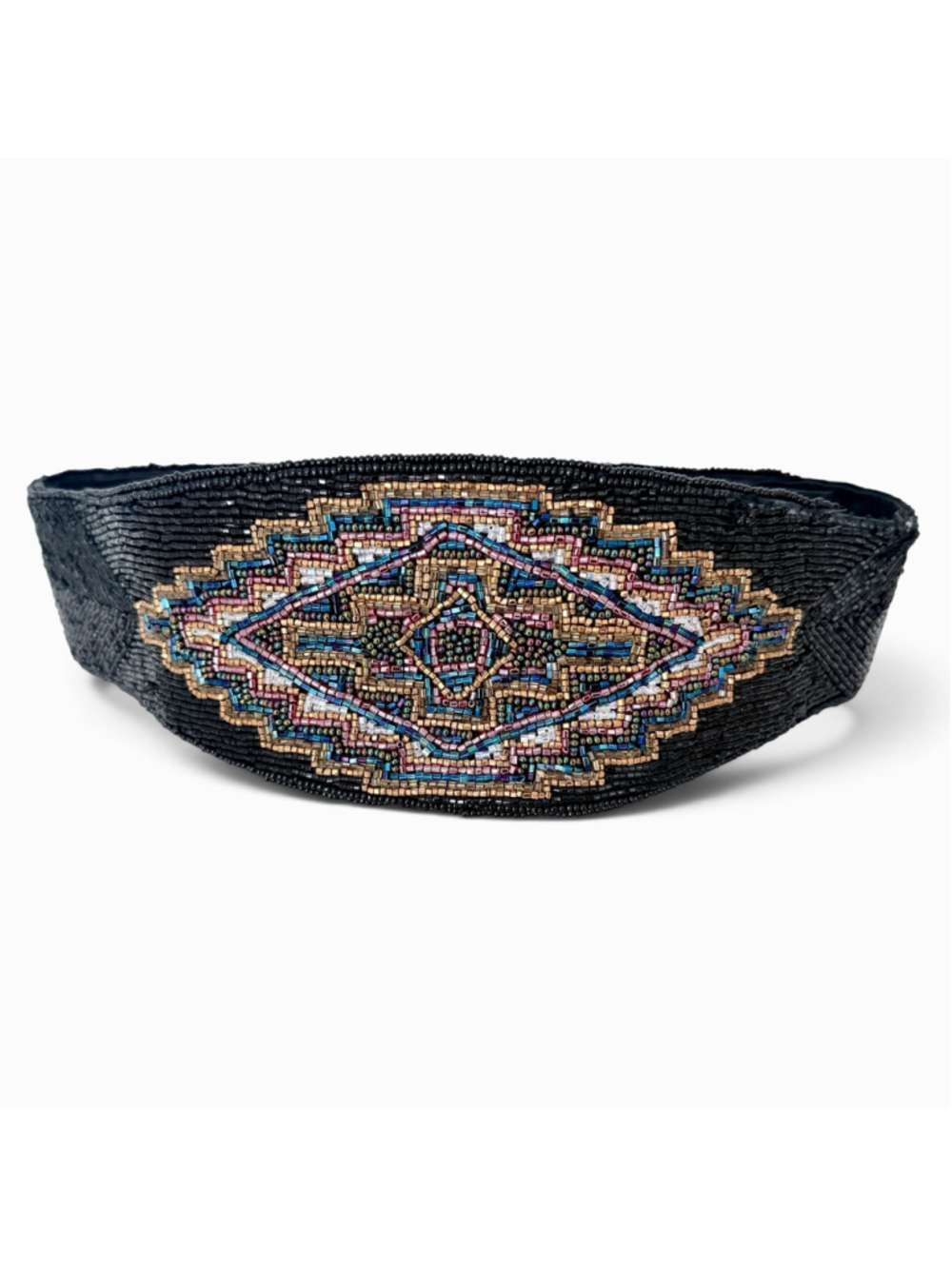 Vintage La Regale Beaded Belt 1970s Disco Era Southwest Boho Belt Black Beads